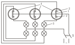 Wiring diagram for measuring the synchronization difference of the circuit breaker with the light method
